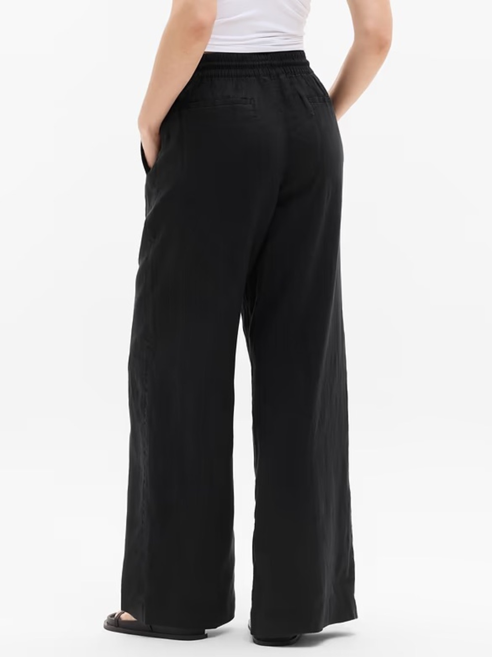 Athleta Retreat Linen High Rise Wide Leg Pants In Black Size Medium - Picture 3 of 7